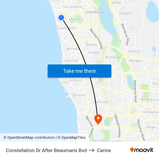 Constellation Dr After Beaumaris Bvd to Carine map