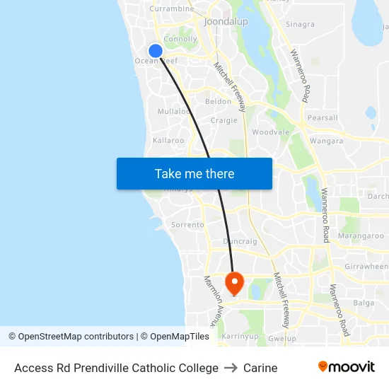 Access Rd Prendiville Catholic College to Carine map