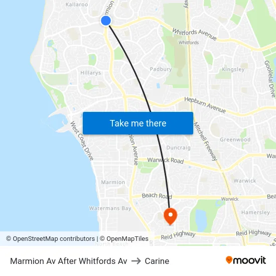 Marmion Av After Whitfords Av to Carine map