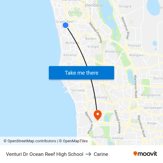 Venturi Dr Ocean Reef High School to Carine map