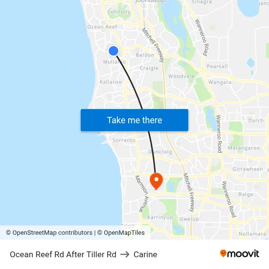 Ocean Reef Rd After Tiller Rd to Carine map