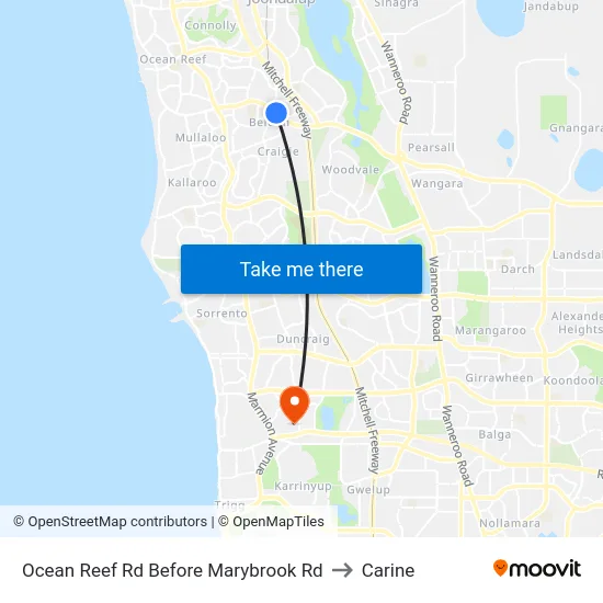 Ocean Reef Rd Before Marybrook Rd to Carine map