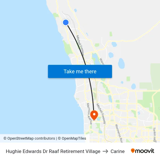 Hughie Edwards Dr Raaf Retirement Village to Carine map