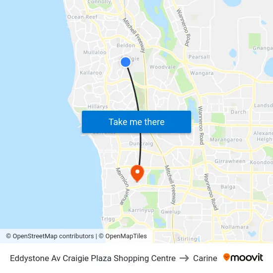 Eddystone Av Craigie Plaza Shopping Centre to Carine map