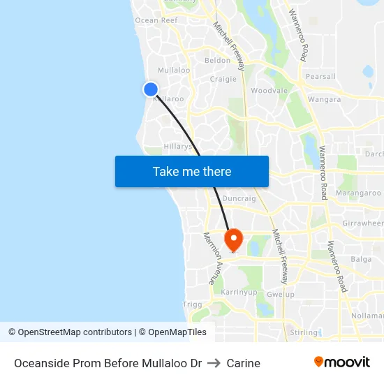Oceanside Prom Before Mullaloo Dr to Carine map
