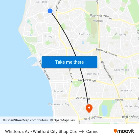 Whitfords Av - Whitford City Shop Ctre to Carine map