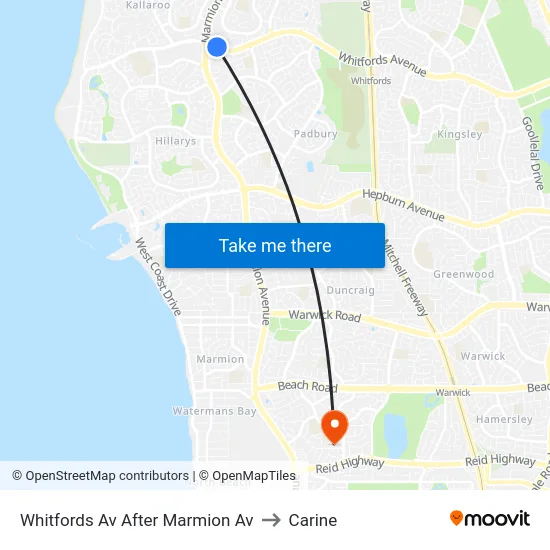 Whitfords Av After Marmion Av to Carine map