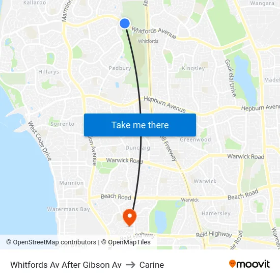 Whitfords Av After Gibson Av to Carine map