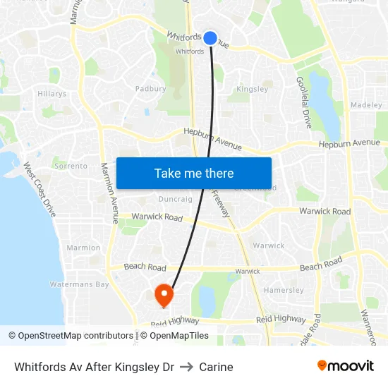 Whitfords Av After Kingsley Dr to Carine map