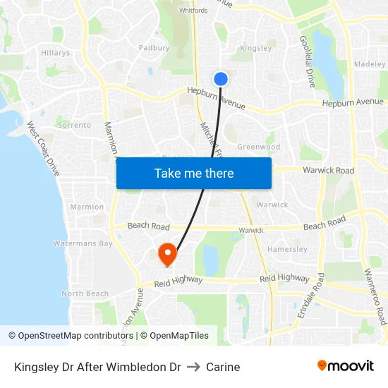 Kingsley Dr After Wimbledon Dr to Carine map