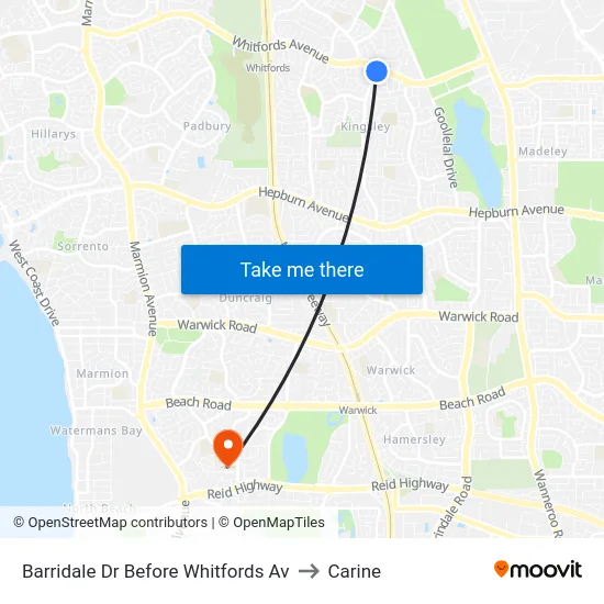 Barridale Dr Before Whitfords Av to Carine map
