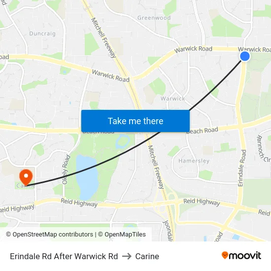 Erindale Rd After Warwick Rd to Carine map
