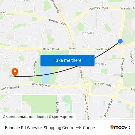 Erindale Rd Warwick Shopping Centre to Carine map