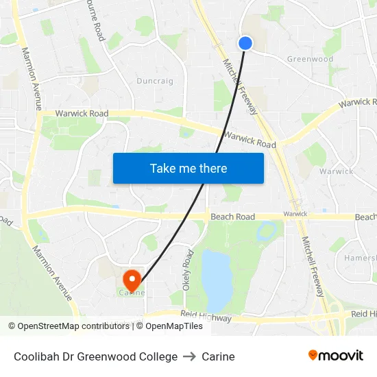 Coolibah Dr Greenwood College to Carine map