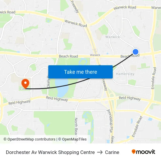 Dorchester Av Warwick Shopping Centre to Carine map