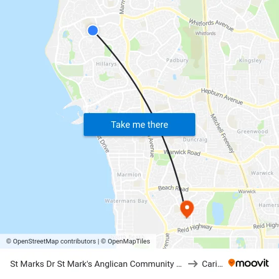 St Marks Dr St Mark's Anglican Community School to Carine map