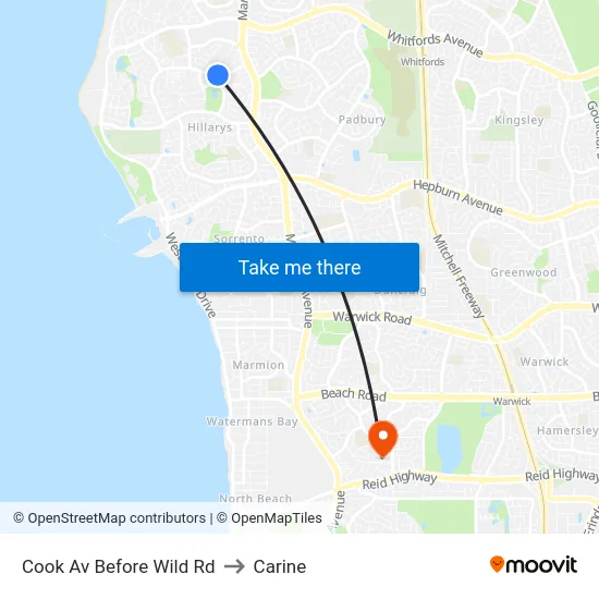 Cook Av Before Wild Rd to Carine map