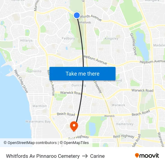 Whitfords Av Pinnaroo Cemetery to Carine map