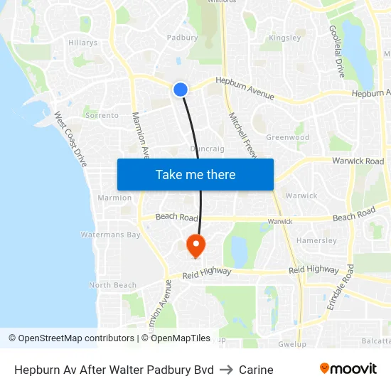 Hepburn Av After Walter Padbury Bvd to Carine map