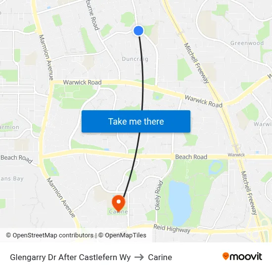 Glengarry Dr After Castlefern Wy to Carine map