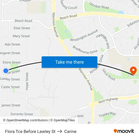 Flora Tce Before Lawley St to Carine map