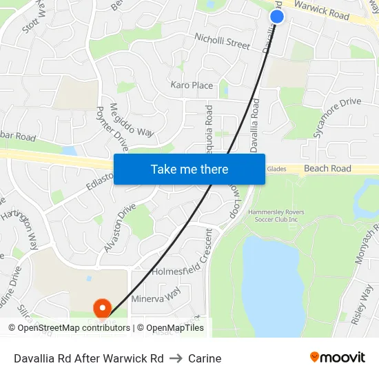 Davallia Rd After Warwick Rd to Carine map
