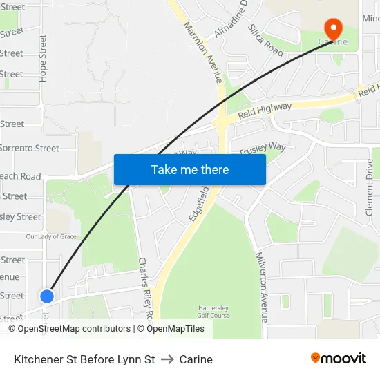 Kitchener St Before Lynn St to Carine map