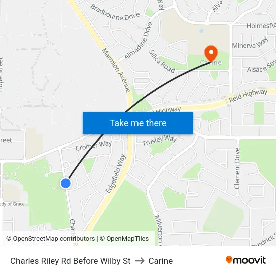 Charles Riley Rd Before Wilby St to Carine map