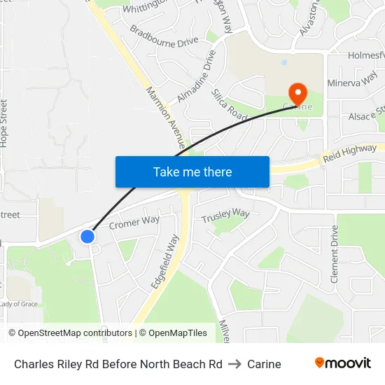 Charles Riley Rd Before North Beach Rd to Carine map