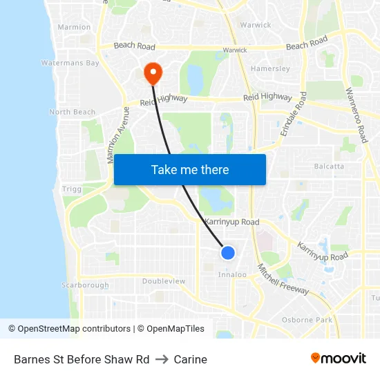 Barnes St Before Shaw Rd to Carine map