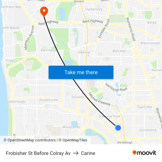 Frobisher St Before Colray Av to Carine map