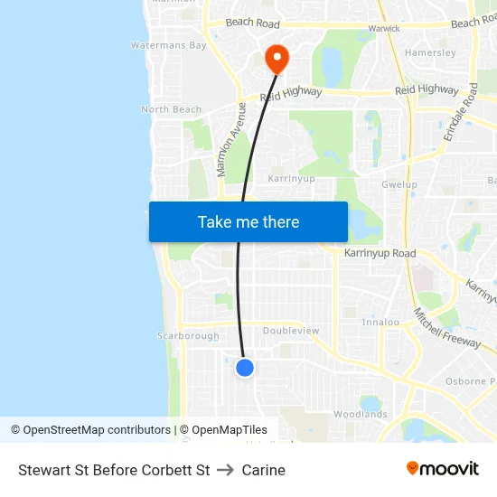 Stewart St Before Corbett St to Carine map