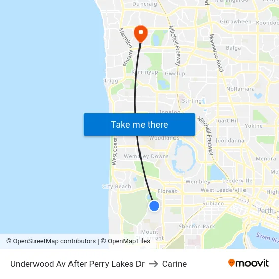 Underwood Av After Perry Lakes Dr to Carine map