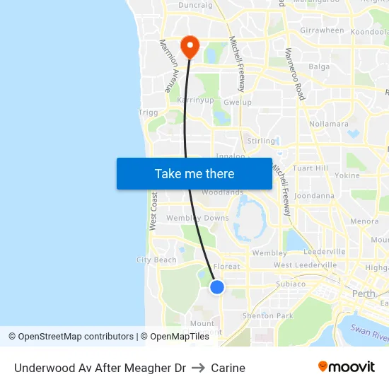 Underwood Av After Meagher Dr to Carine map