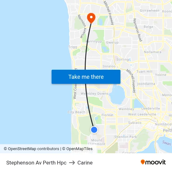 Stephenson Av Perth Hpc to Carine map