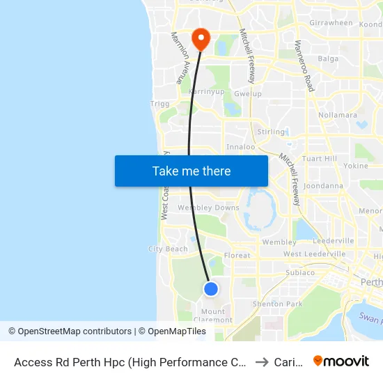 Access Rd Perth Hpc (High Performance Ctr) to Carine map