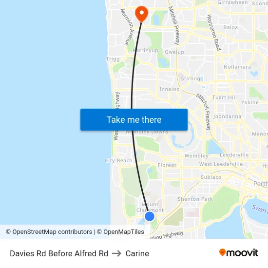Davies Rd Before Alfred Rd to Carine map