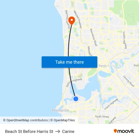 Beach St Before Harris St to Carine map