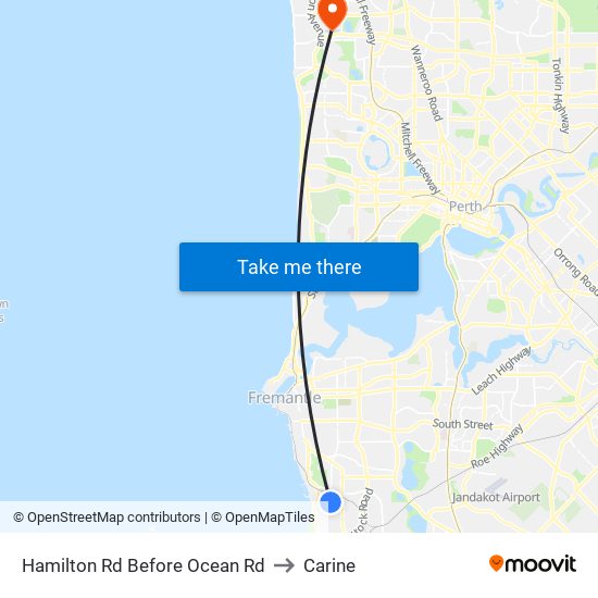 Hamilton Rd Before Ocean Rd to Carine map