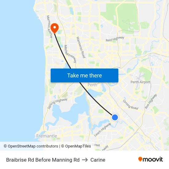 Braibrise Rd Before Manning Rd to Carine map