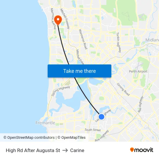 High Rd After Augusta St to Carine map