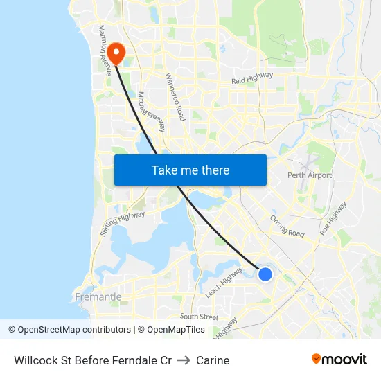 Willcock St Before Ferndale Cr to Carine map