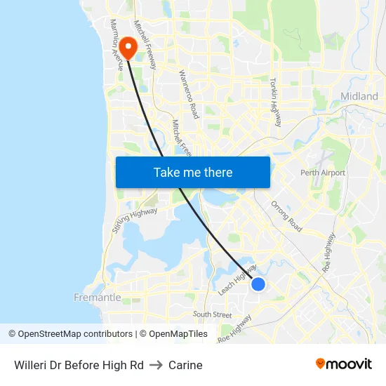Willeri Dr Before High Rd to Carine map