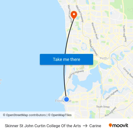 Skinner St John Curtin College Of the Arts to Carine map