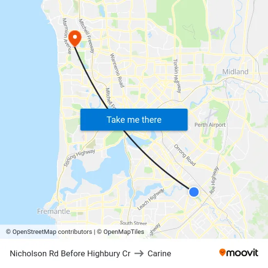 Nicholson Rd Before Highbury Cr to Carine map