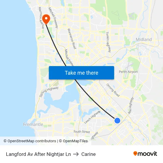 Langford Av After Nightjar Ln to Carine map
