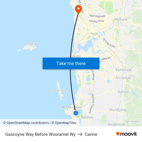 Gascoyne Way Before Wooramel Wy to Carine map