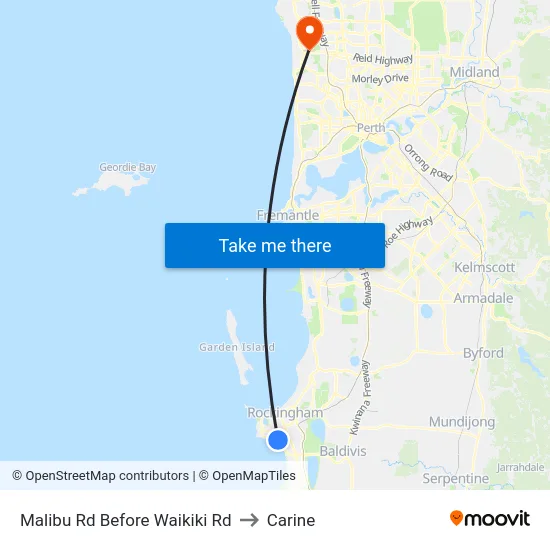Malibu Rd Before Waikiki Rd to Carine map