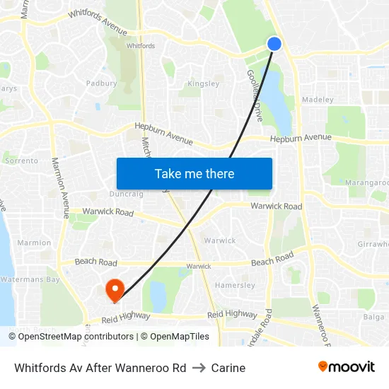 Whitfords Av After Wanneroo Rd to Carine map
