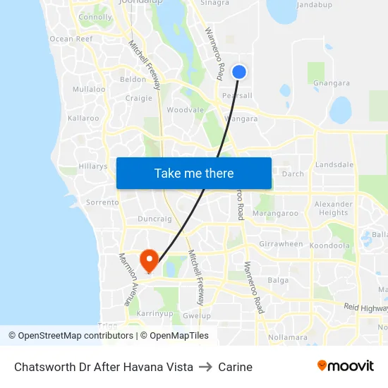 Chatsworth Dr After Havana Vista to Carine map